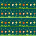 Rows of flowers and stylized dragonflies Royalty Free Stock Photo