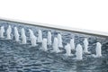 Rows Fountain spout spray in mortar basin