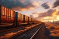 rows of freight trains carrying cargo Royalty Free Stock Photo
