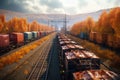 rows of freight trains carrying cargo Royalty Free Stock Photo