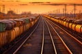 rows of freight trains carrying cargo Royalty Free Stock Photo