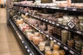 Rows of fresh chilled food in a chiller cabinate in a food shop