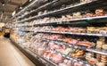 Rows of fresh chilled food in a chiller cabinate in a food shop