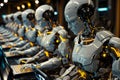 Rows of Futuristic Robots Equipped with Latest Technological Advancements Working on a Digital Project