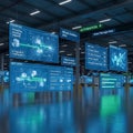 Futuristic digital data displays showcasing complex information and analytics in a modern high tech environment Royalty Free Stock Photo