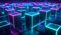 Rows of Glowing Neon Cubes on a Textured Surface with Abstract Background grid technology Royalty Free Stock Photo