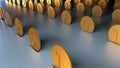 Rows of golden coins are on reflective surface, 3d rendering for create of design of luck and wealth