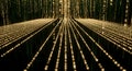 Rows of golden light dots create an illusion of depth and movement, converging Royalty Free Stock Photo