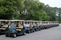 Rows of golf carts, lined up for the day,Jekyll Island Golf Club,Georgia,2015 Royalty Free Stock Photo