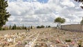 Rows of graves with crosses and flowers in Alto de Sao Jao cemetery, Lisbon