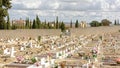 Rows of graves with crosses and flowers in Alto de Sao Joao cemetery, Lisbon
