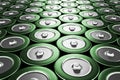 Rows of green alkaline batteries