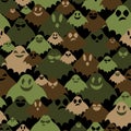 Camouflage khaki vector seamless background with ghosts