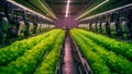 rows of green lettuce in a greenhouse, cultivation eco food generative ai