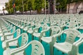 Rows of green plastic chairs outdoor celebration event Royalty Free Stock Photo