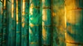 Rows of Green and Yellow Bamboo Poles Royalty Free Stock Photo