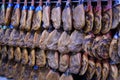 Rows of Hams For Sale at a Shop in Granada
