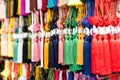 Rows of hand made Chinese lucky charms hanging on street market