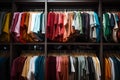 Rows of hangers hold a collection of neatly organized clothing items Royalty Free Stock Photo