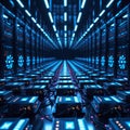 Rows of high-performance servers inside a data center. The image features a perspective view with numerous Royalty Free Stock Photo