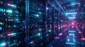 Modern Data Center Servers With Vibrant Blue and Red Lights Royalty Free Stock Photo