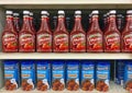 Rows of Hunt`s Ketchup Bottles and Progresso Soup Royalty Free Stock Photo