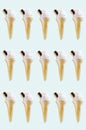 Rows of icecreams on colored background studio shot