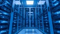 Modern Data Center Server Room with Blue Lights Royalty Free Stock Photo