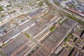 Rows of industrial buildings and warehouses. birds eye view of industrial area Royalty Free Stock Photo