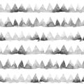 Rows of ink painting triangles on white background. Watercolor seamless pattern