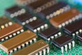 Rows of integral circuits on Printed Circuit Board Royalty Free Stock Photo