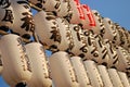 Rows of Japanese paper lanterns at sunset Royalty Free Stock Photo