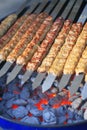Rows of juicy beef kebab Royalty Free Stock Photo