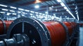 Industrial spools of red cable in manufacturing facility Royalty Free Stock Photo
