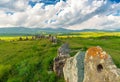 Rows of large stones with holes in Karahunj in Armenia, Armenian Stonehenge