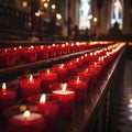 rows of lit prayer candles in church Royalty Free Stock Photo