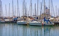 Rows of luxury yachts in Duquesa port in Spain on the Costa del