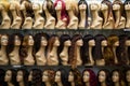 Rows of mannequins ina wig shop Royalty Free Stock Photo