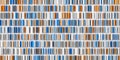 Rows of many blue, white and orange cubes or boxes array on white background, abstract modern minimal data visualisation, computer