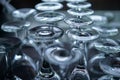 Rows of many different empty glasses on the showcase Royalty Free Stock Photo
