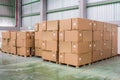 Rows of material boxes or product boxes in warehouse area Royalty Free Stock Photo