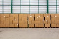 The rows of material boxes or product boxes in warehouse area Royalty Free Stock Photo