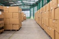 The rows of material boxes or product boxes in warehouse area Royalty Free Stock Photo