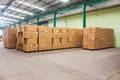 The rows of material boxes or product boxes in warehouse area Royalty Free Stock Photo