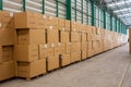 The rows of material boxes or product boxes in warehouse area Royalty Free Stock Photo