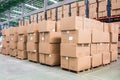 Rows of material boxes or product boxes in warehouse area Royalty Free Stock Photo