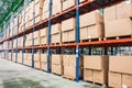 Rows of material boxes or product boxes in warehouse area Royalty Free Stock Photo