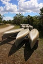 Rows of Metal Rental Canoes on Boat Racks in the Florida Everglades