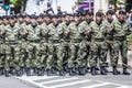 Rows of military troop marching on streets during sunny summer day Royalty Free Stock Photo