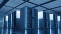 Modern Server Room with Glowing Racks and Blue Lights - Data Center Technology Royalty Free Stock Photo